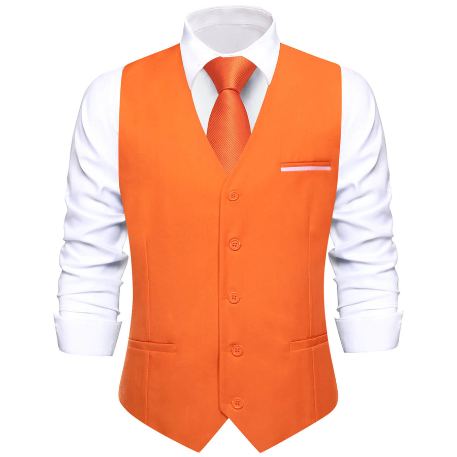 Coral Orange Solid Silk Vest Set vest set S (Chest 40")   - Sophisticated Gentlemen