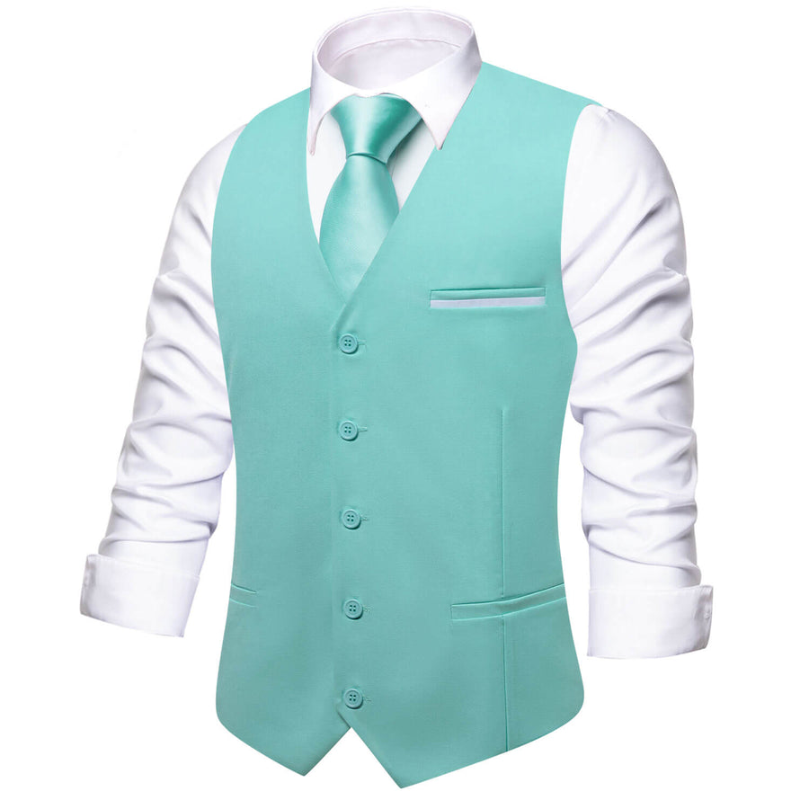 Pale Teal Solid Silk Vest Set vest set    - Sophisticated Gentlemen