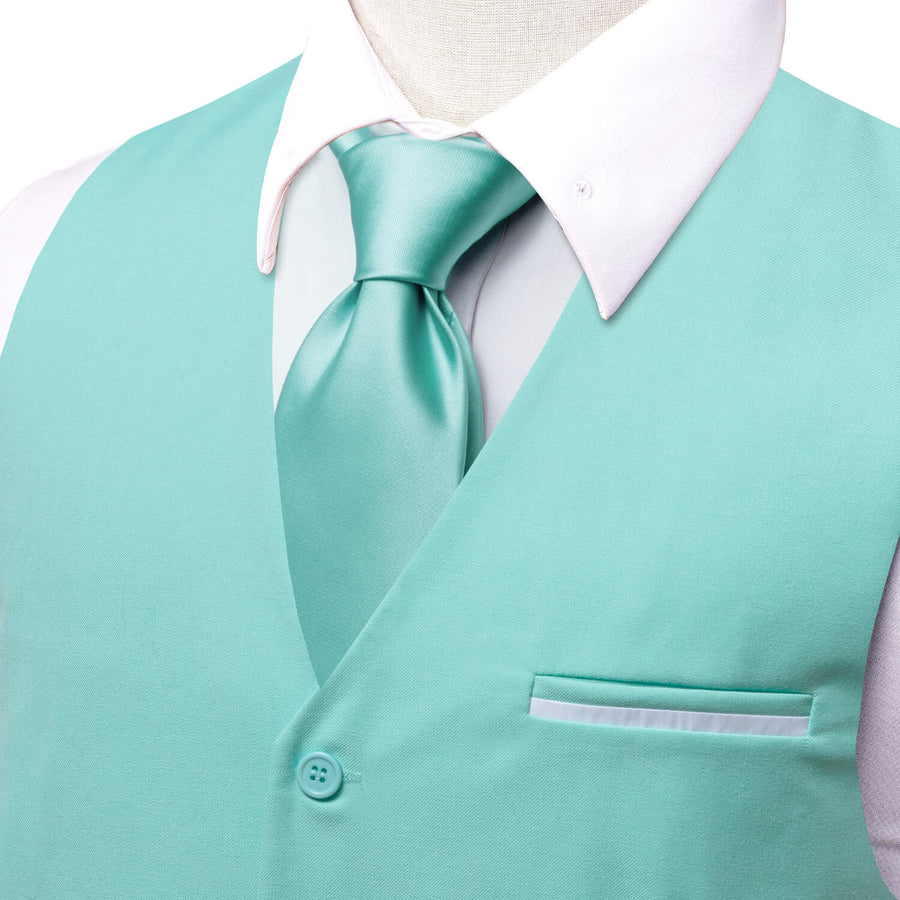Pale Teal Solid Silk Vest Set vest set    - Sophisticated Gentlemen