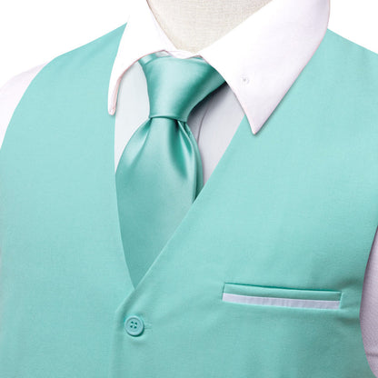 Pale Teal Solid Silk Vest Set vest set    - Sophisticated Gentlemen