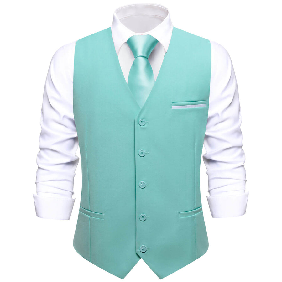 Pale Teal Solid Silk Vest Set vest set S (Chest 40")   - Sophisticated Gentlemen