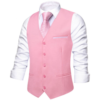 Light Pink Solid Silk Vest Set vest set    - Sophisticated Gentlemen