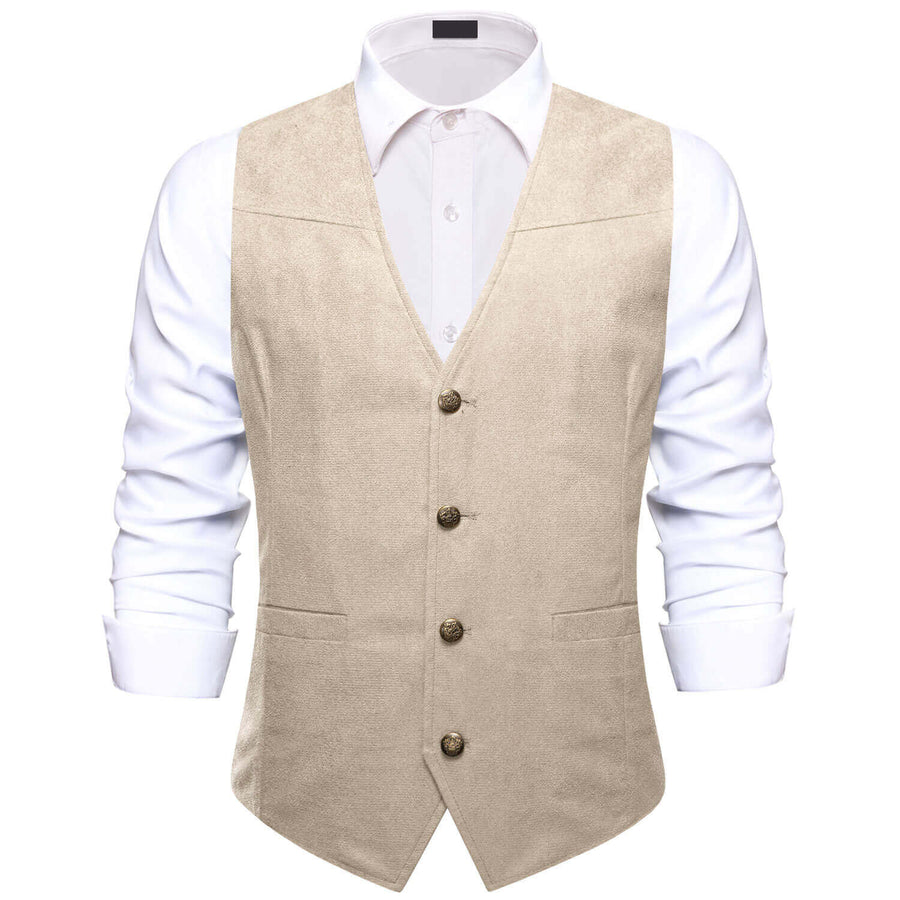 Suede Leather Solid Light Camel Style Dress Vest Set vest set S (Chest 40")   - Sophisticated Gentlemen