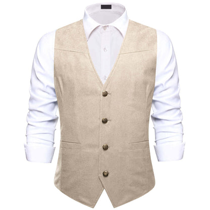Suede Leather Solid Light Camel Style Dress Vest Set vest set S (Chest 40")   - Sophisticated Gentlemen