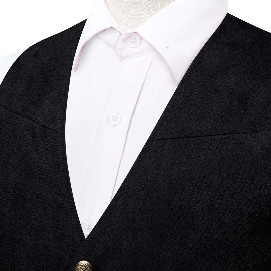 Black Solid Suede Waistcoat Vest Set vest set    - Sophisticated Gentlemen