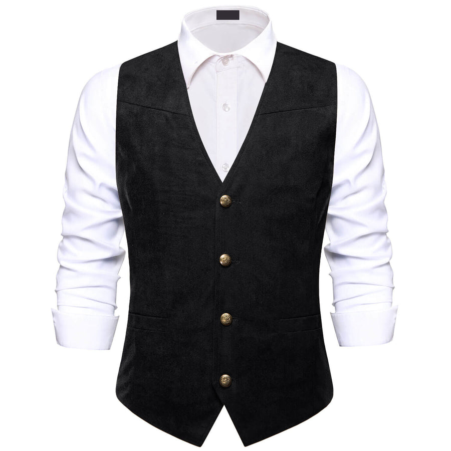 Black Solid Suede Waistcoat Vest Set vest set S (Chest 40")   - Sophisticated Gentlemen