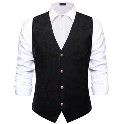 Black Solid Suede Waistcoat Vest Set vest set S (Chest 40")   - Sophisticated Gentlemen