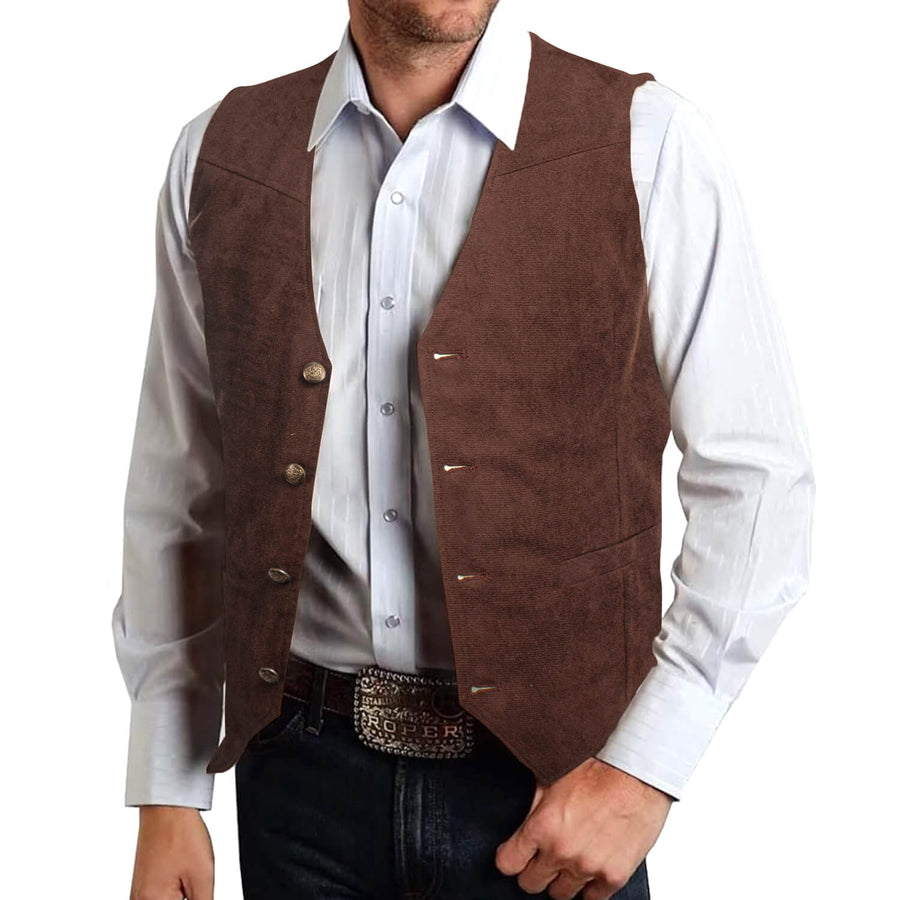 Saddle Brown Solid Suede Waistcoat Vest Set vest set    - Sophisticated Gentlemen