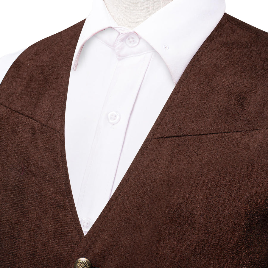 Saddle Brown Solid Suede Waistcoat Vest Set vest set    - Sophisticated Gentlemen