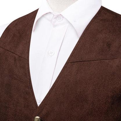 Saddle Brown Solid Suede Waistcoat Vest Set vest set    - Sophisticated Gentlemen