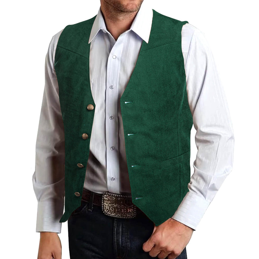 Dark Green Suede Solid Single Waistcoat Vest Set vest set    - Sophisticated Gentlemen