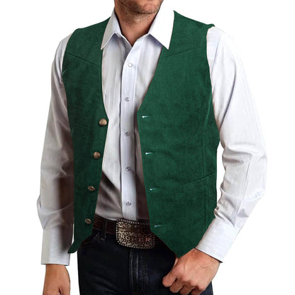 Dark Green Suede Solid Single Waistcoat Vest Set vest set    - Sophisticated Gentlemen