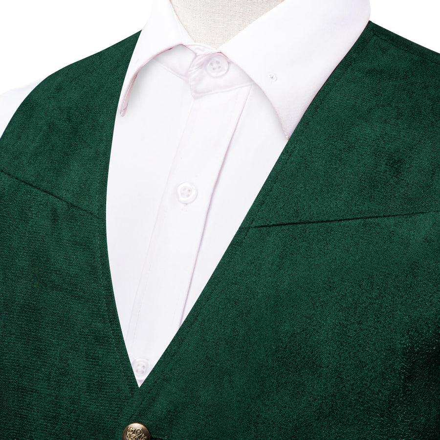 Dark Green Suede Solid Single Waistcoat Vest Set vest set    - Sophisticated Gentlemen