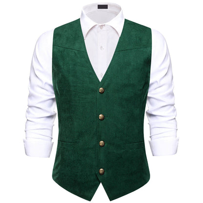 Dark Green Suede Solid Single Waistcoat Vest Set vest set S (Chest 40")   - Sophisticated Gentlemen