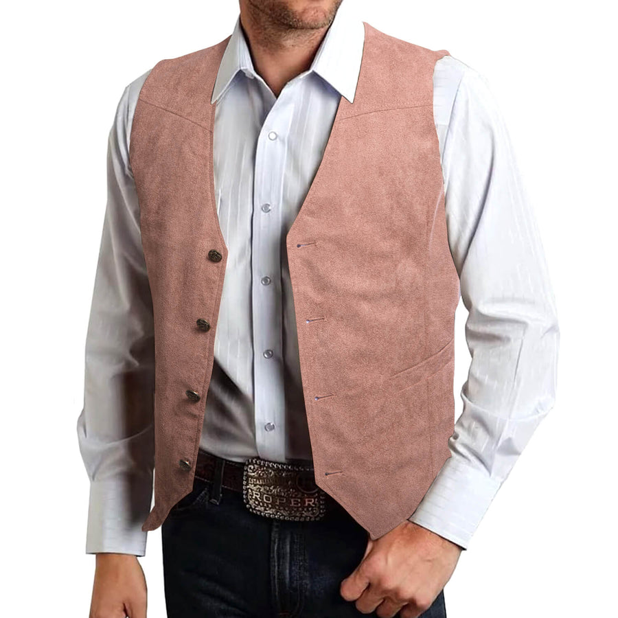 Turkish Rose Pink Solid Suede Waistcoat Vest Set vest set    - Sophisticated Gentlemen
