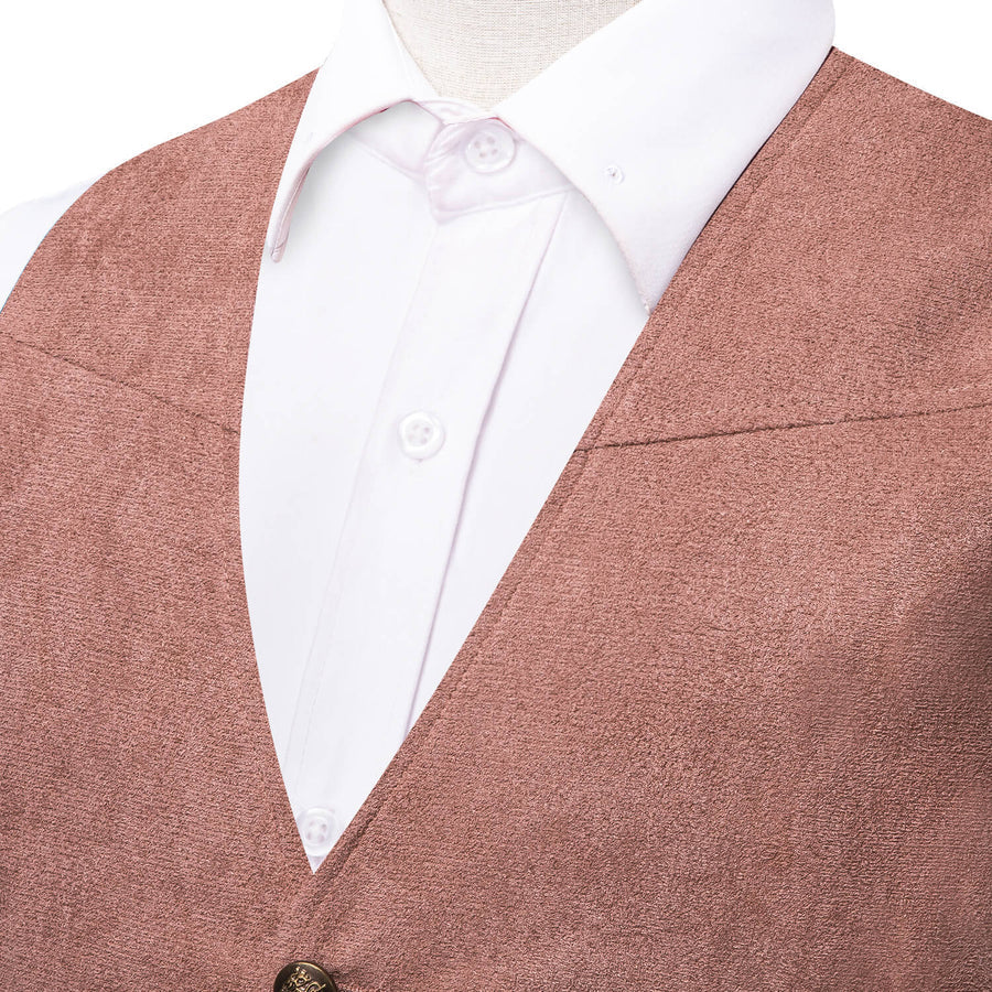 Turkish Rose Pink Solid Suede Waistcoat Vest Set vest set    - Sophisticated Gentlemen