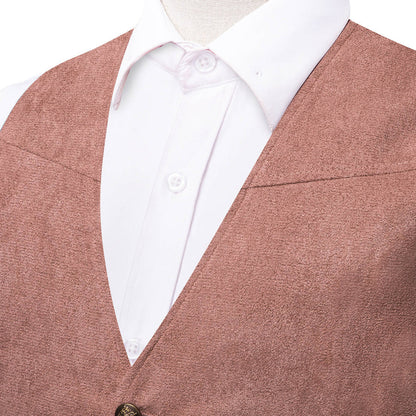 Turkish Rose Pink Solid Suede Waistcoat Vest Set vest set    - Sophisticated Gentlemen