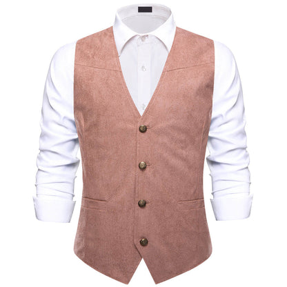 Turkish Rose Pink Solid Suede Waistcoat Vest Set vest set S (Chest 40")   - Sophisticated Gentlemen