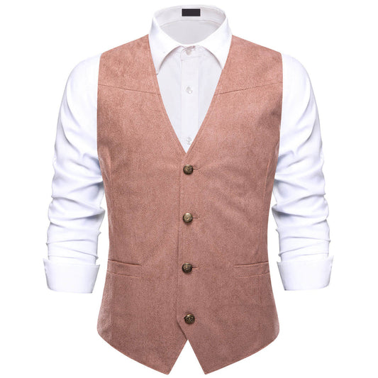 Turkish Rose Pink Solid Suede Waistcoat Vest Set vest set S (Chest 40")   - Sophisticated Gentlemen