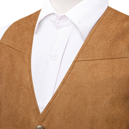 Copper Brown Suede Leather Solid Single Waistcoat Vest Set vest set    - Sophisticated Gentlemen