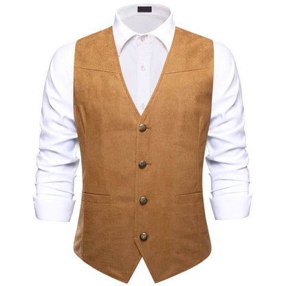Copper Brown Suede Leather Solid Single Waistcoat Vest Set vest set S (Chest 40")   - Sophisticated Gentlemen