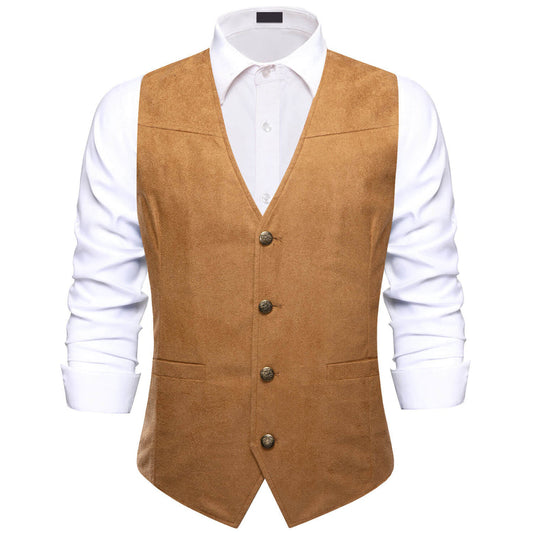 Copper Brown Suede Leather Solid Single Waistcoat Vest Set vest set S (Chest 40")   - Sophisticated Gentlemen
