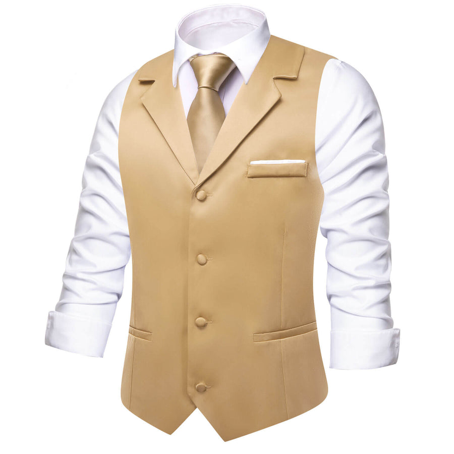 Burlywood Brown Solid Silk Vest Set vest set    - Sophisticated Gentlemen