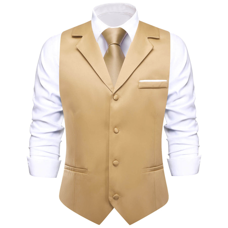 Burlywood Brown Solid Silk Vest Set vest set S (Chest 40")   - Sophisticated Gentlemen