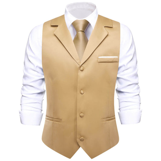 Burlywood Brown Solid Silk Vest Set vest set S (Chest 40")   - Sophisticated Gentlemen