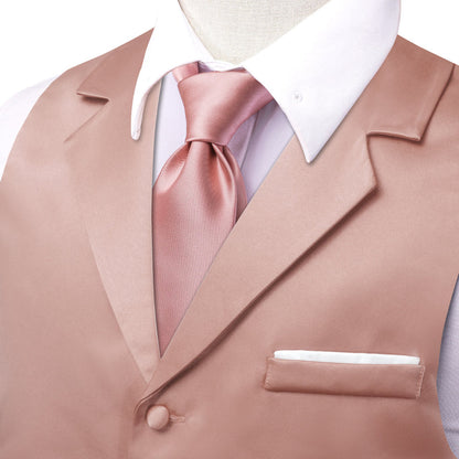 Light Pink Solid Silk Suit Vest Set vest set    - Sophisticated Gentlemen
