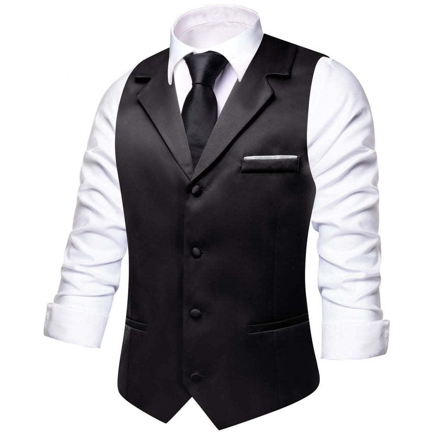 Black Solid Silk Vest Suit Vest Set vest set    - Sophisticated Gentlemen