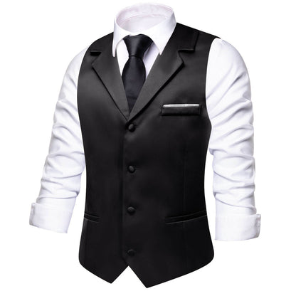 Black Solid Silk Vest Suit Vest Set vest set    - Sophisticated Gentlemen
