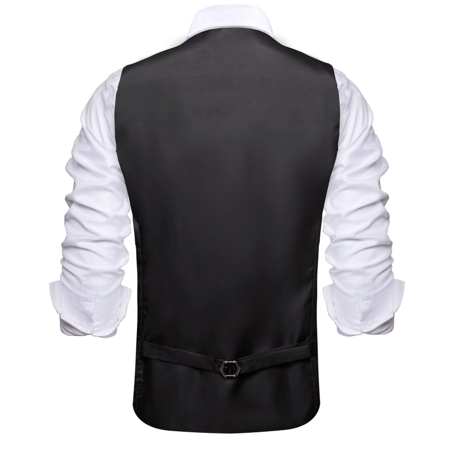 Black Solid Silk Vest Suit Vest Set vest set    - Sophisticated Gentlemen