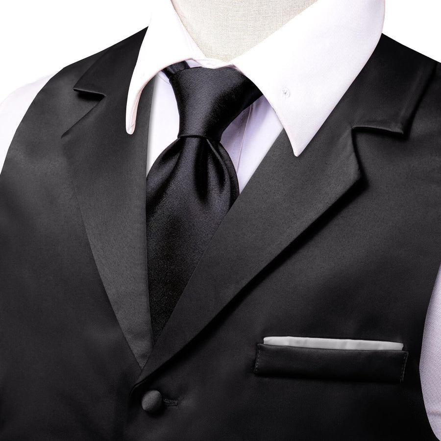 Black Solid Silk Vest Suit Vest Set vest set    - Sophisticated Gentlemen