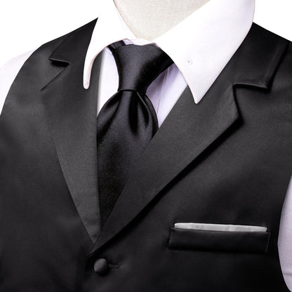 Black Solid Silk Vest Suit Vest Set vest set    - Sophisticated Gentlemen