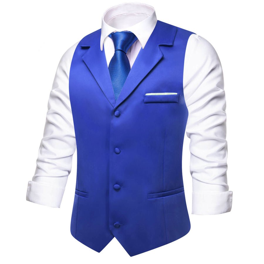 Cobalt Blue Solid Silk Suit Vest Set vest set    - Sophisticated Gentlemen