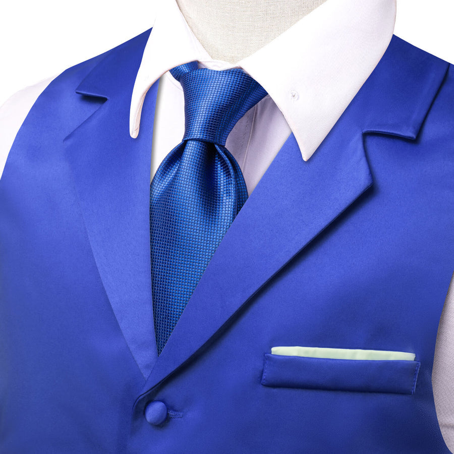 Cobalt Blue Solid Silk Suit Vest Set vest set    - Sophisticated Gentlemen