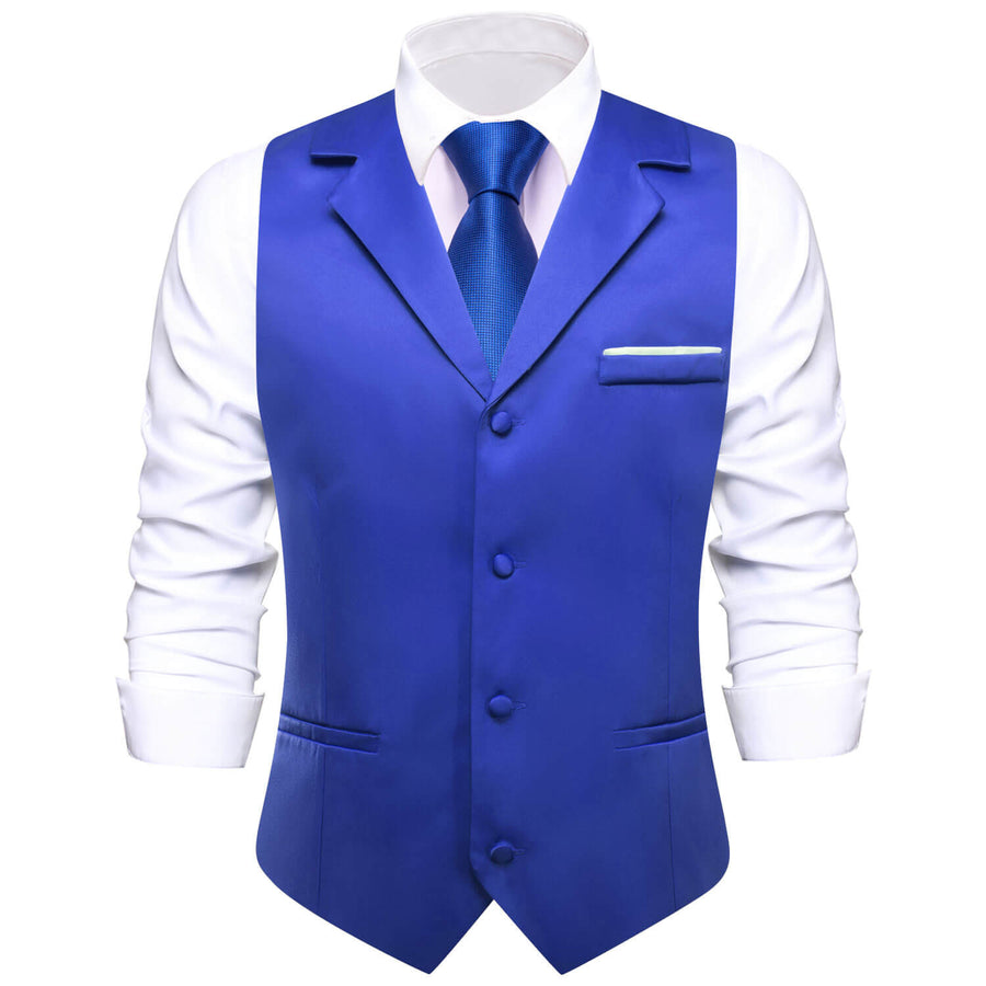 Cobalt Blue Solid Silk Suit Vest Set vest set S (Chest 40")   - Sophisticated Gentlemen