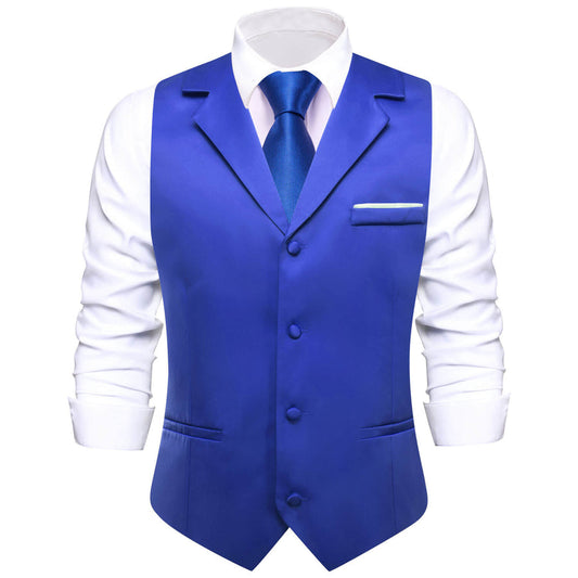 Cobalt Blue Solid Silk Suit Vest Set vest set S (Chest 40")   - Sophisticated Gentlemen