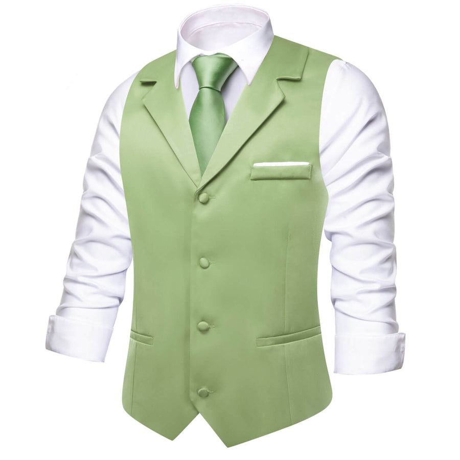 New Sage Green Solid Silk Vest Set vest set    - Sophisticated Gentlemen