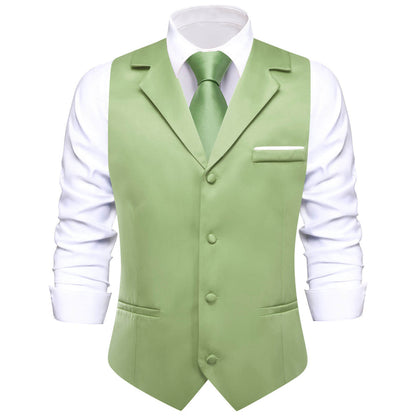 New Sage Green Solid Silk Vest Set vest set S (Chest 40")   - Sophisticated Gentlemen