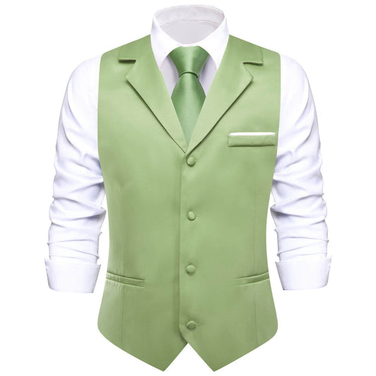 New Sage Green Solid Silk Vest Set vest set S (Chest 40")   - Sophisticated Gentlemen