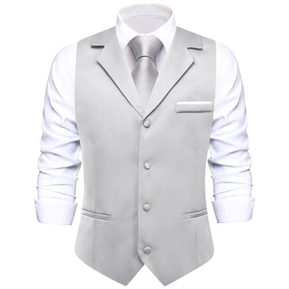 Grey Solid Silk Suit Vest Set vest set S (Chest 40")   - Sophisticated Gentlemen