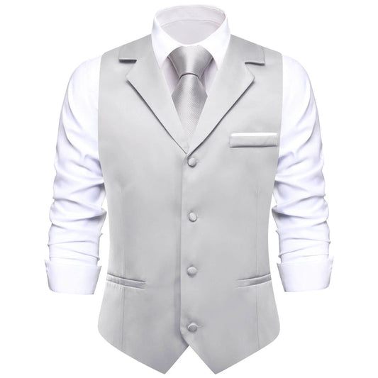 Grey Solid Silk Suit Vest Set vest set S (Chest 40")   - Sophisticated Gentlemen