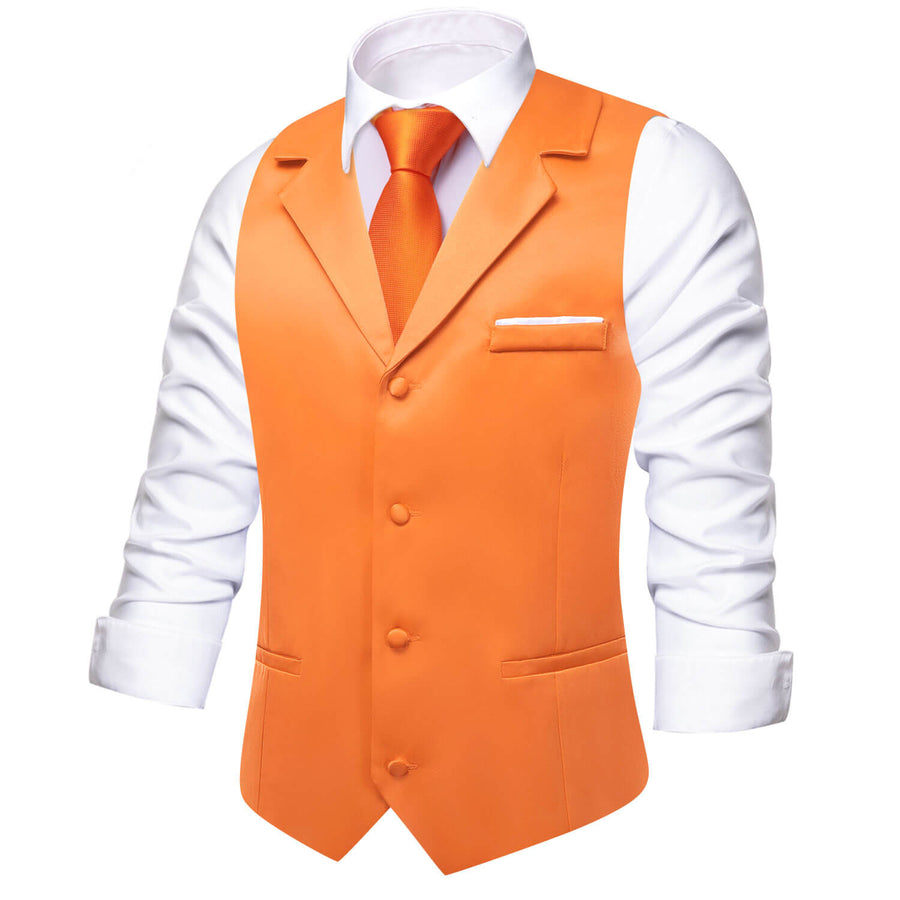 Coral Orange Solid Silk Suit Vest Set vest set    - Sophisticated Gentlemen
