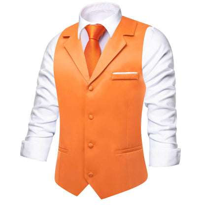 Coral Orange Solid Silk Suit Vest Set vest set    - Sophisticated Gentlemen