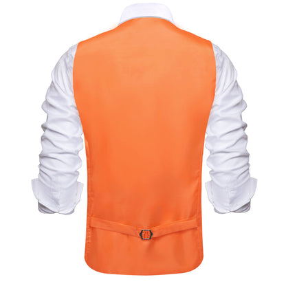 Coral Orange Solid Silk Suit Vest Set vest set    - Sophisticated Gentlemen