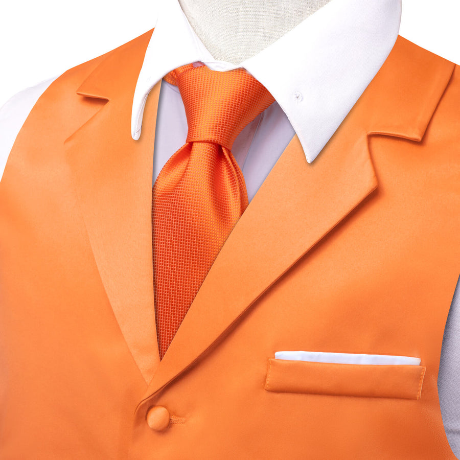 Coral Orange Solid Silk Suit Vest Set vest set    - Sophisticated Gentlemen