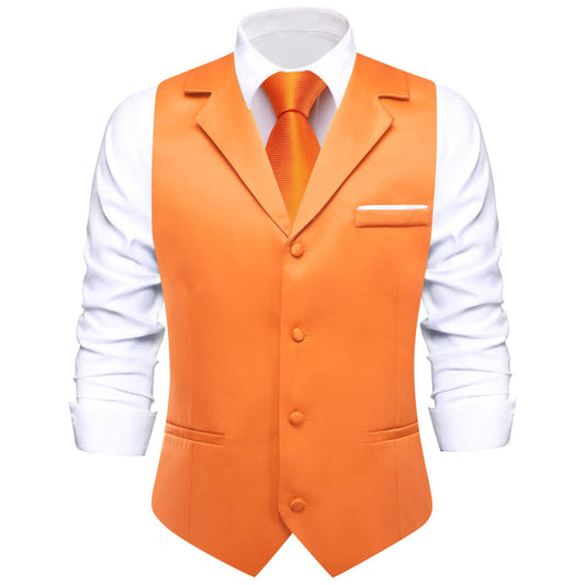 Coral Orange Solid Silk Suit Vest Set vest set S (Chest 40")   - Sophisticated Gentlemen