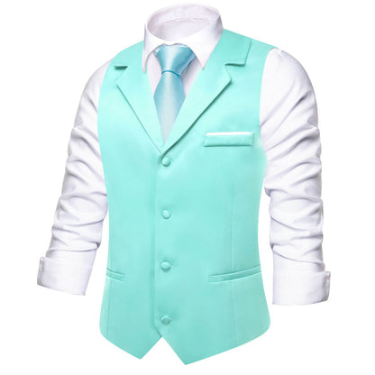 Turquoise Blue Solid Silk Suit Vest Set vest set    - Sophisticated Gentlemen